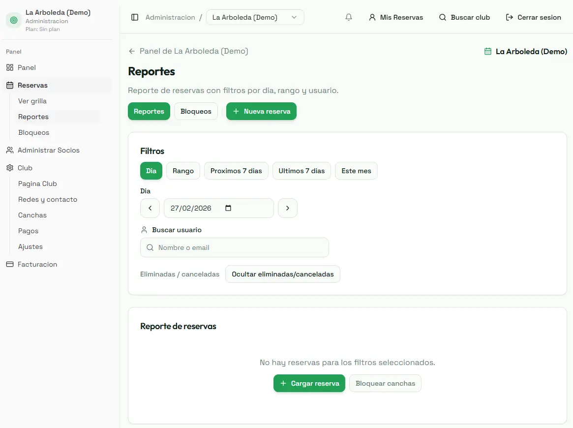 Reservation reports dashboard in VivoRank
